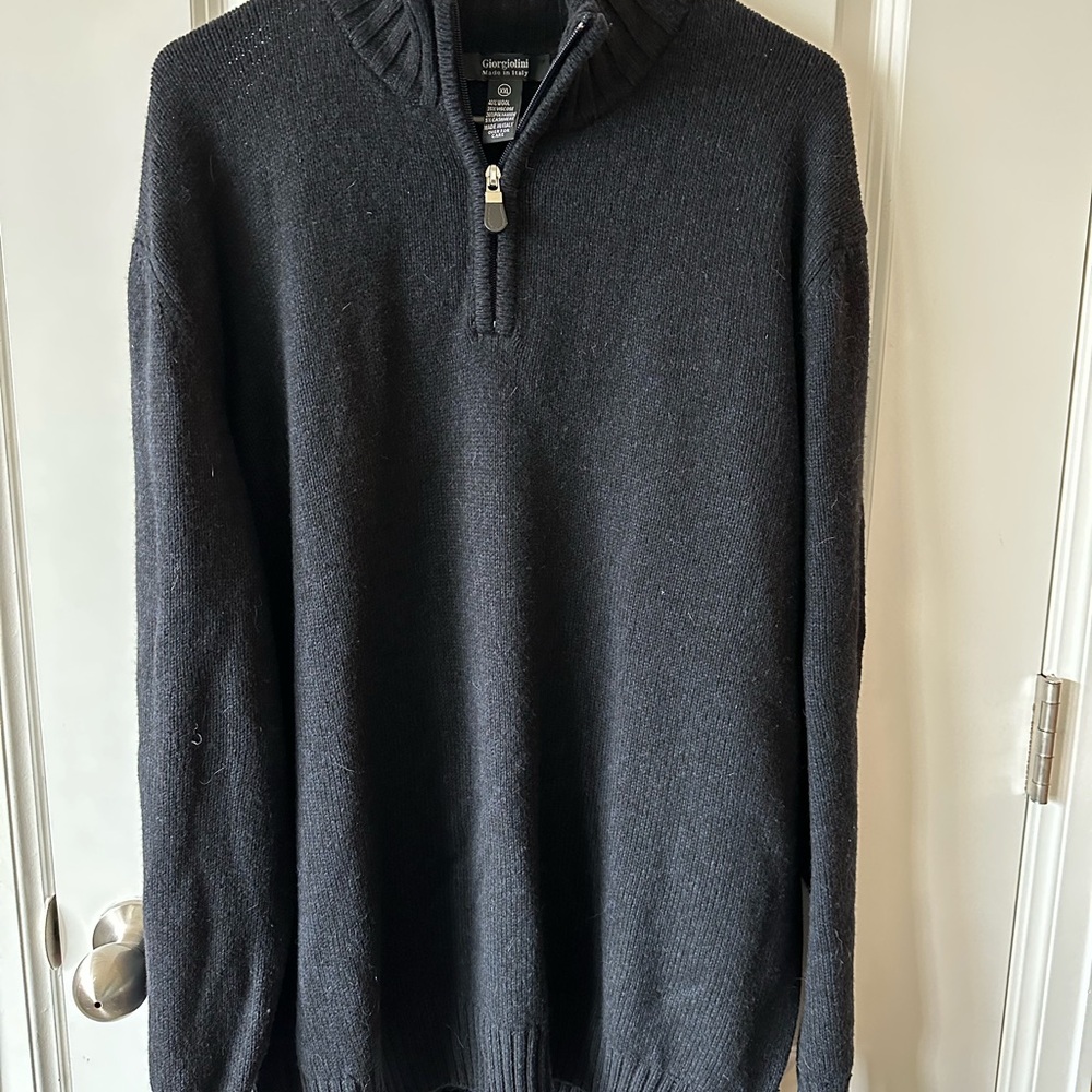 Giorgiolini of Italy Navy 3-Quarter Zip Sweater Wool Blend